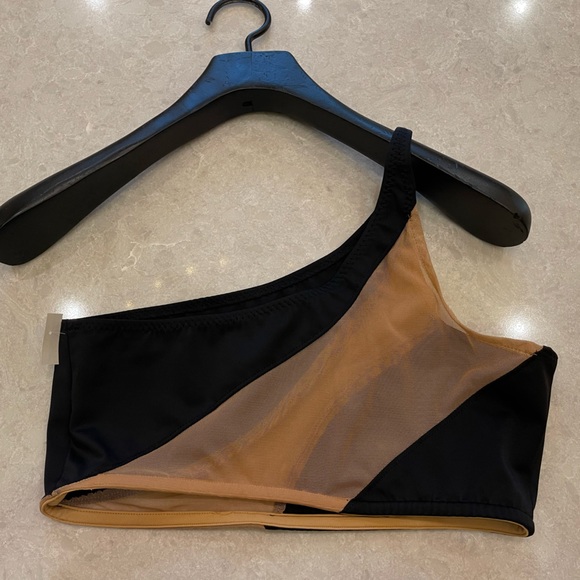 Norma Kamali Snake Mesh One Shoulder In Black / Nude Bikini Top Size M - Picture 7 of 12